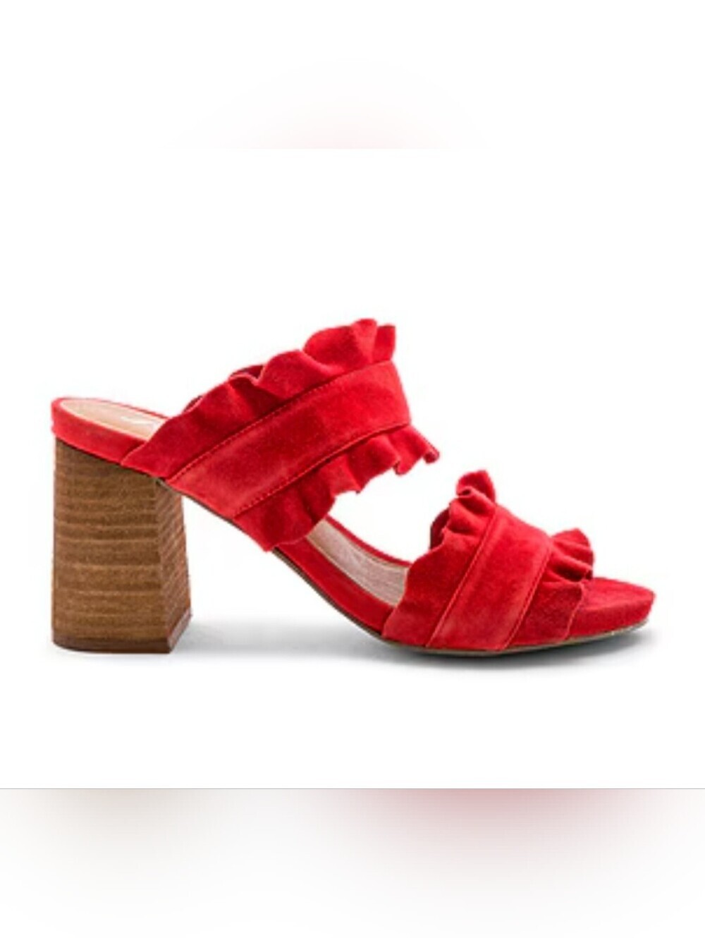 Free People Revolve Rosie Suede Red Ruffle Block Heel Slide Sandals - Size 36